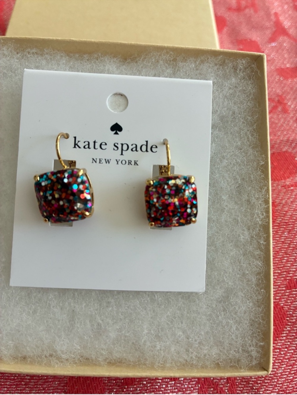 kate spade New York Gold-Tone Multicolor Glitter Square Drop Earrings